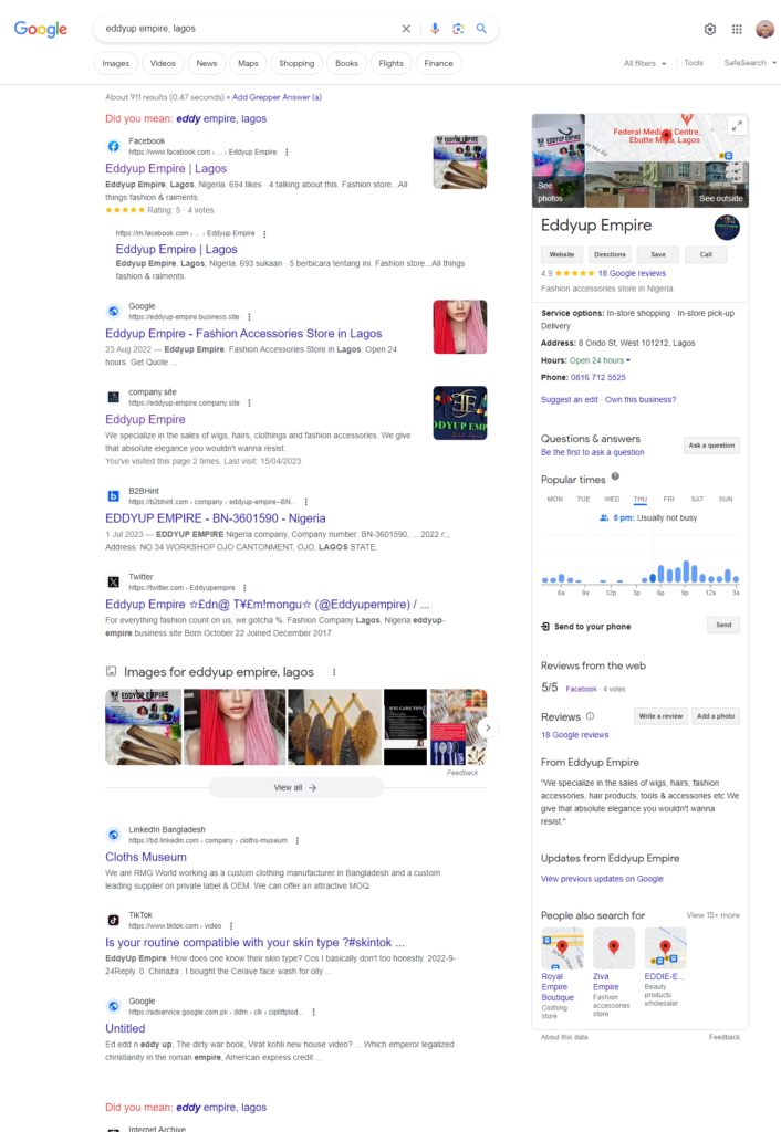 Eddy up empire's Google business profile