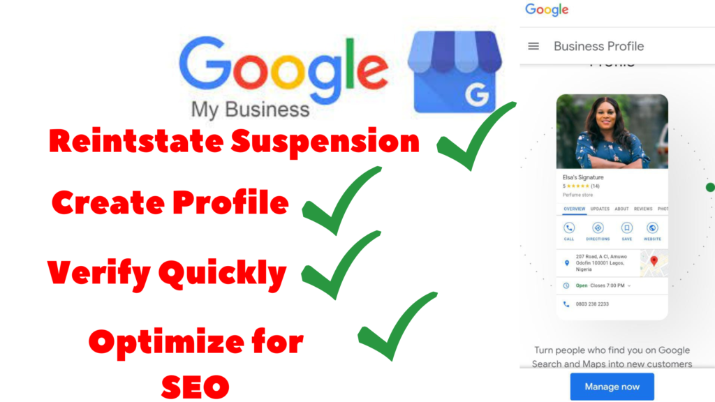 Create, set up, verify, optimize or Reinstate suspended Google business profile.